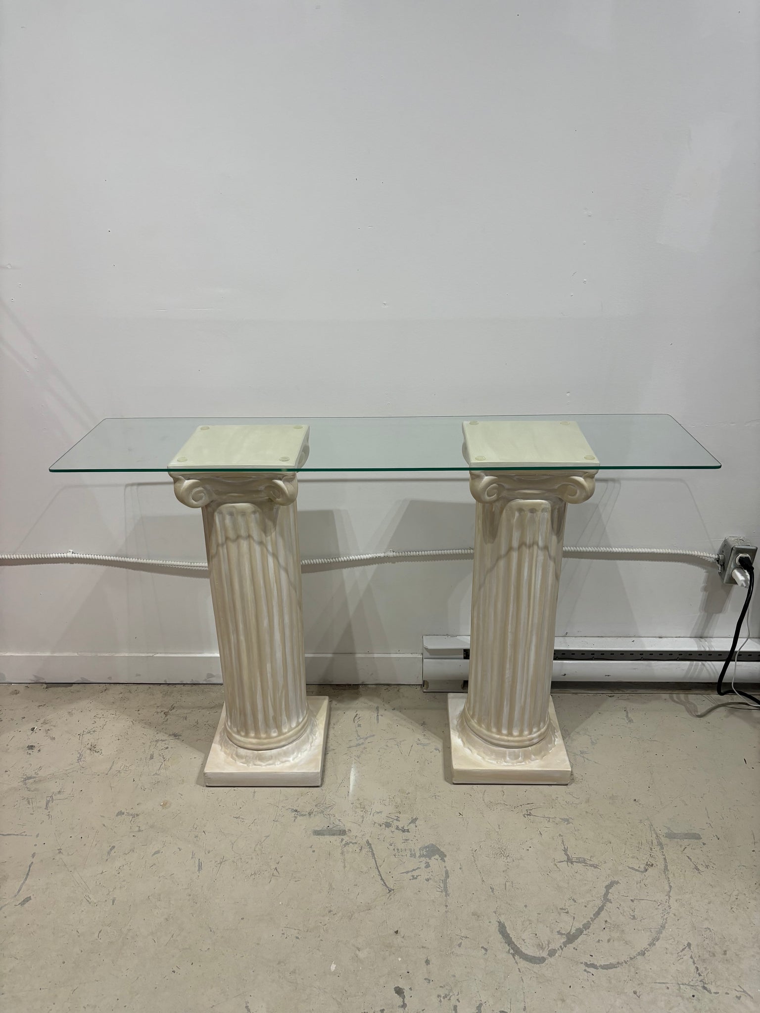 Table console de colonnes et vitre trempée
