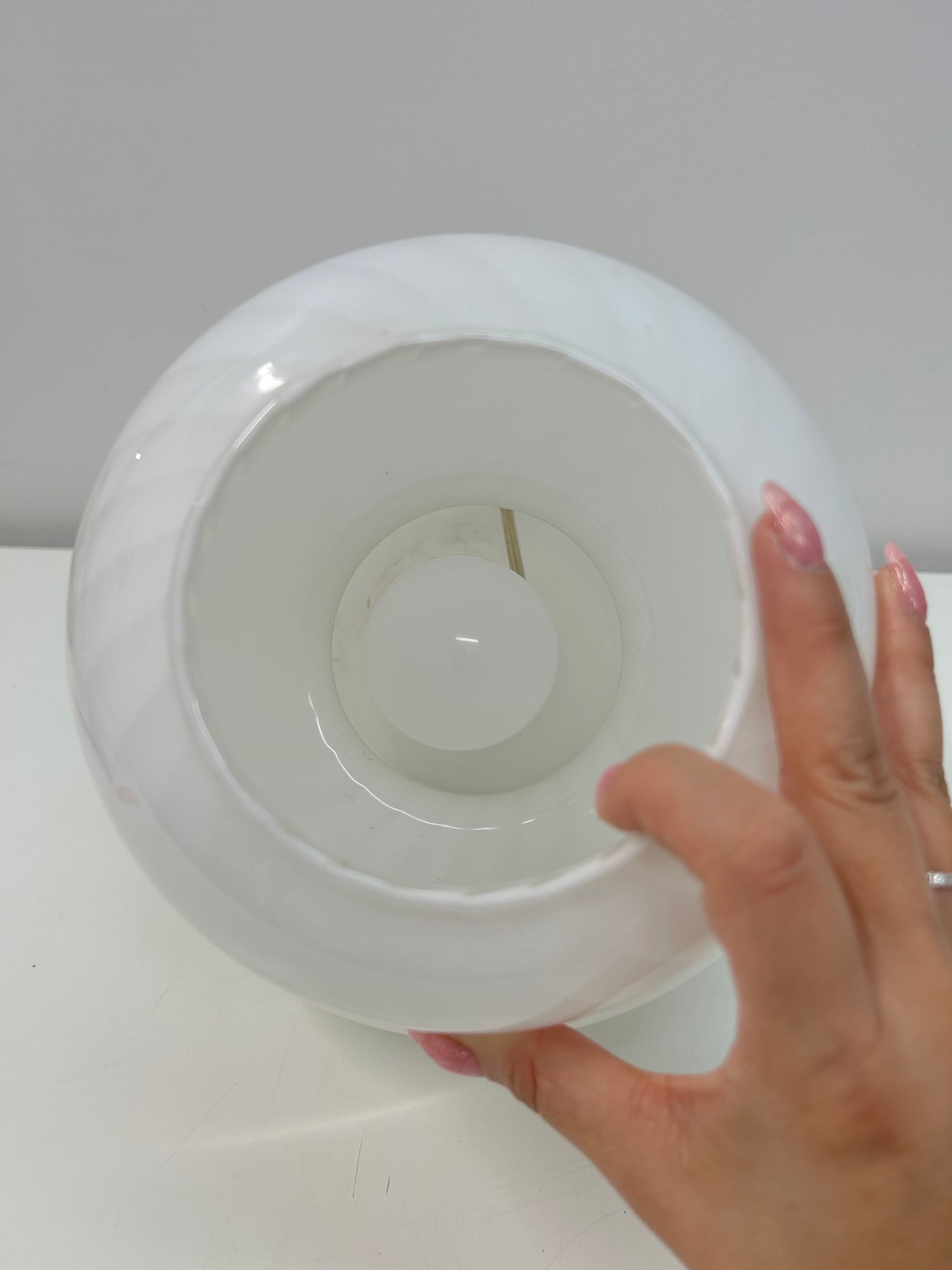 Small white swirl Murano mushroom lamp