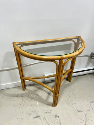 Table console demi-lune et miroir arché en bambou