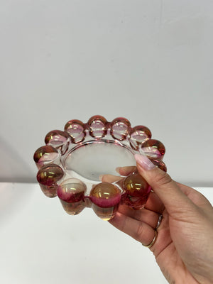 Pink bubbly glass ashtray