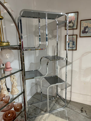 XL étagère chrome avec tablettes en verre smokey black