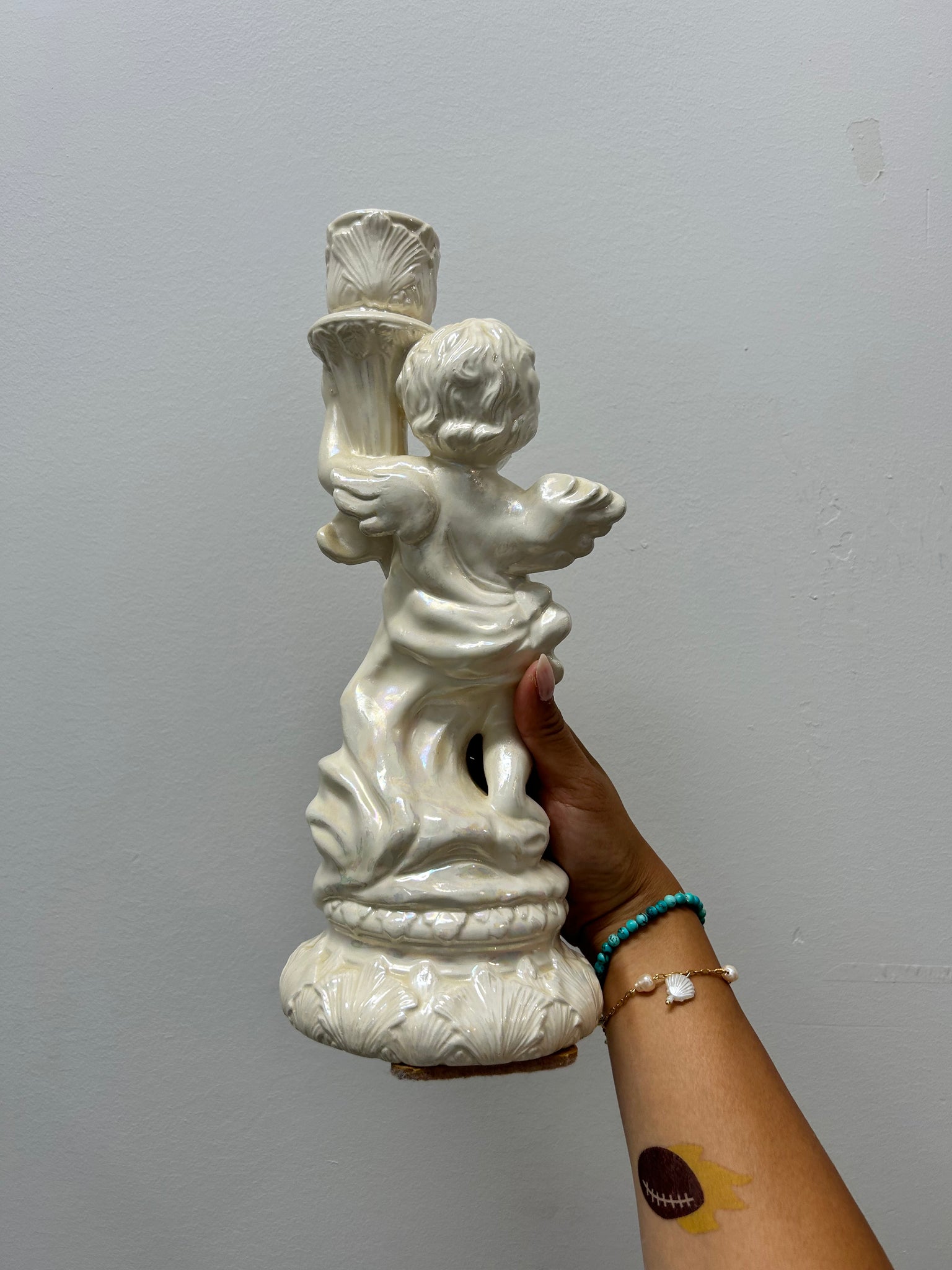 XL iridescent ceramic cherubin candle holders