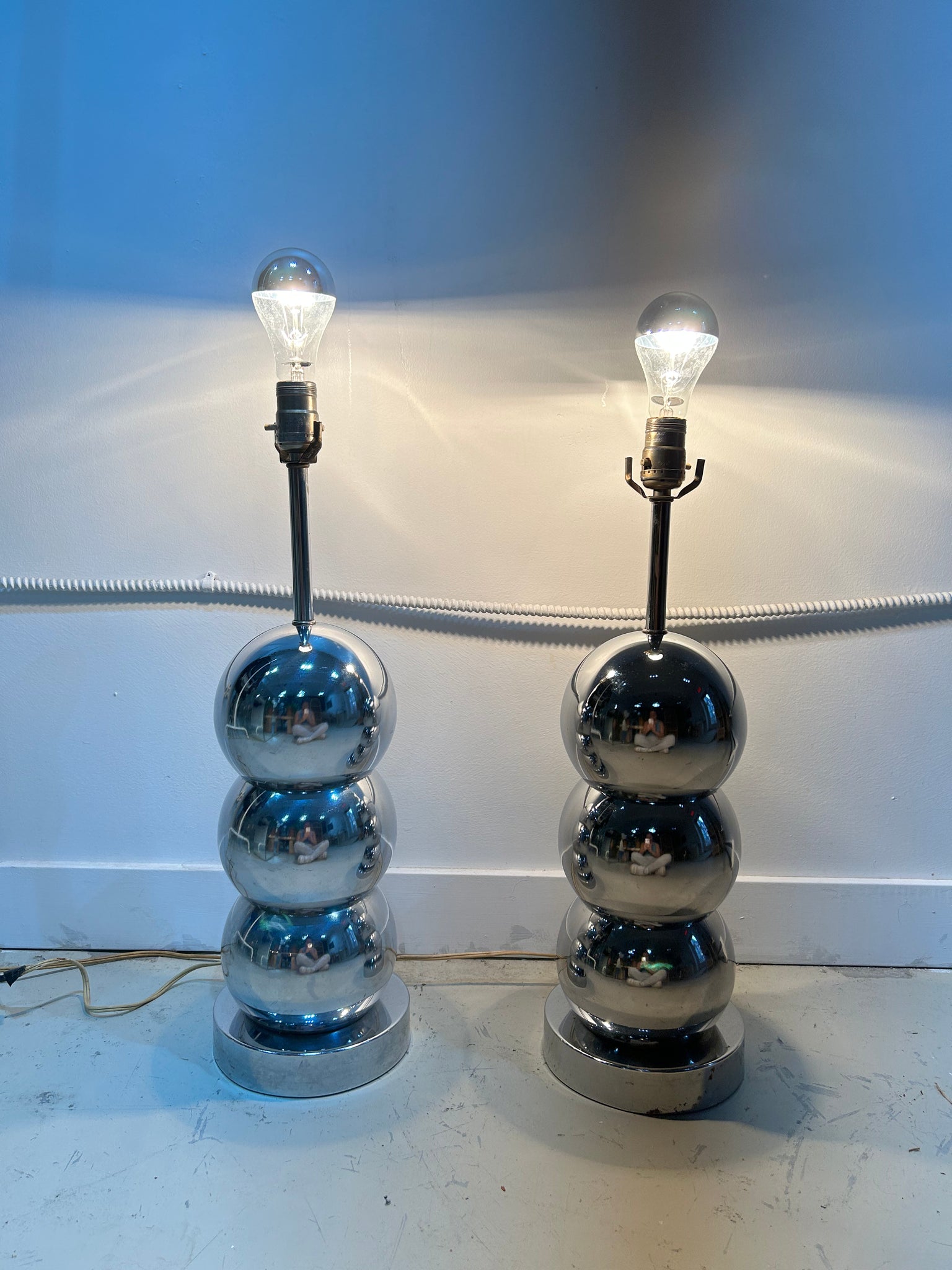 Large chrome Space Age table lamps