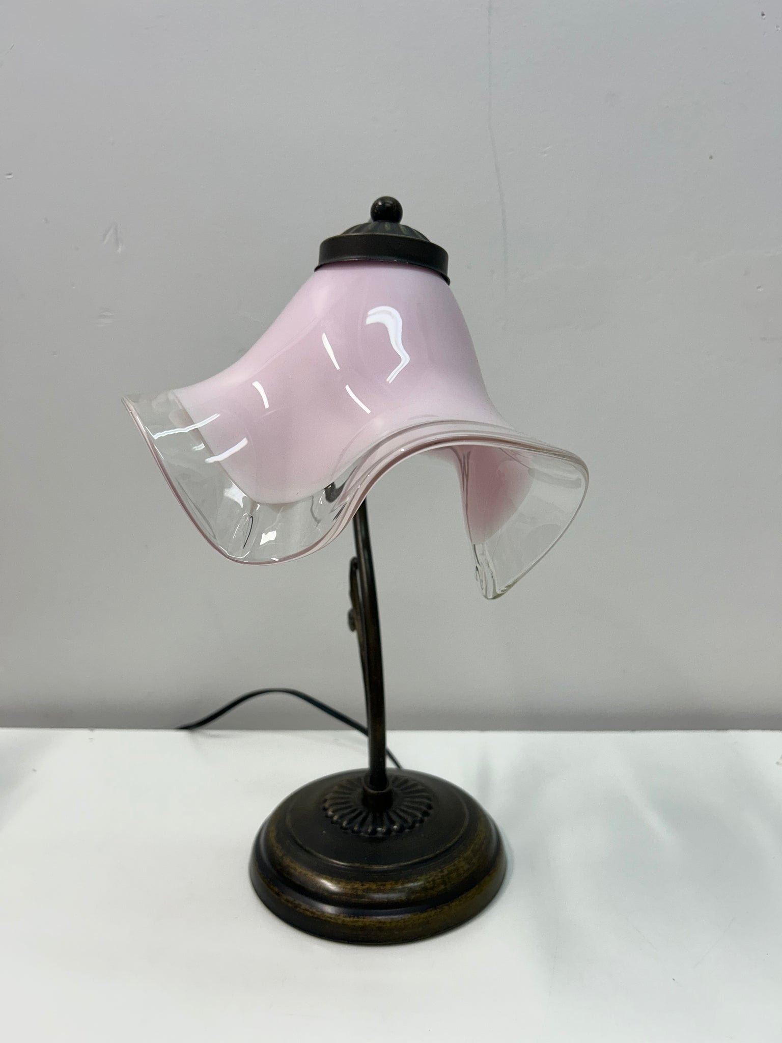 Pink Murano Vetri flower & metal table lamp