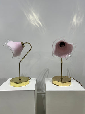Pink Murano Vetri flower & brass table lamps