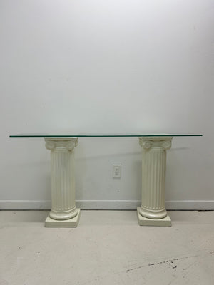Table console de colonnes et vitre trempée