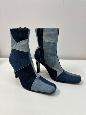 Bottes à talon en jeans patchwork