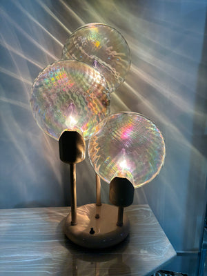 Lampe de table lollipop pêche avec globes en verre irisé