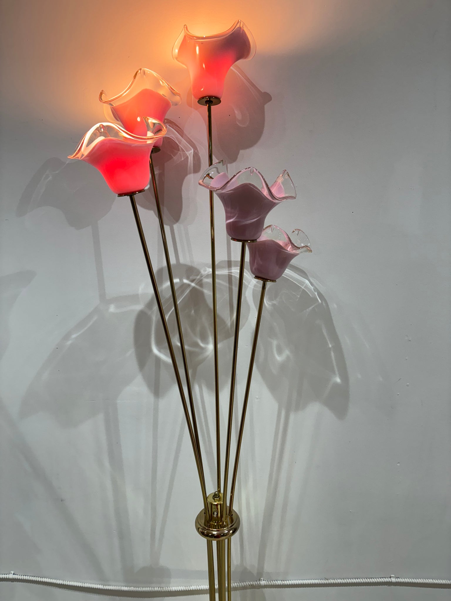 Lampes de table et plancher fleurs roses Vetri Murano et laiton