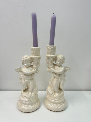XL iridescent ceramic cherubin candle holders