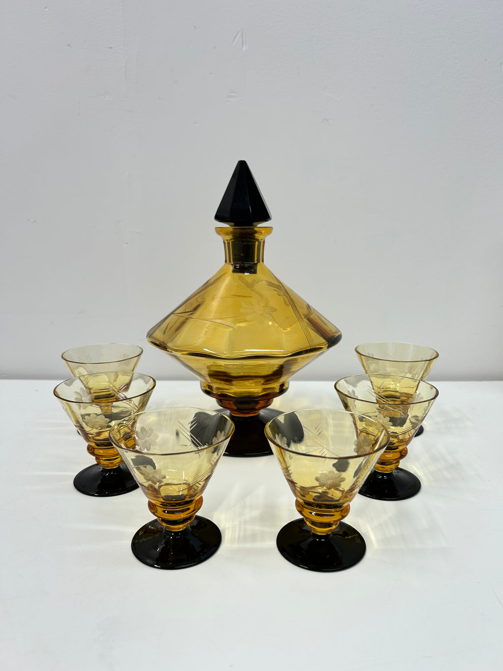 Amber glass decanter & glasses set