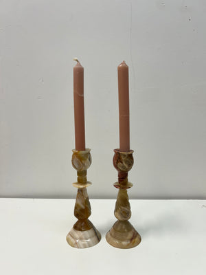 Pink and cream marbled stone onyx candleholders