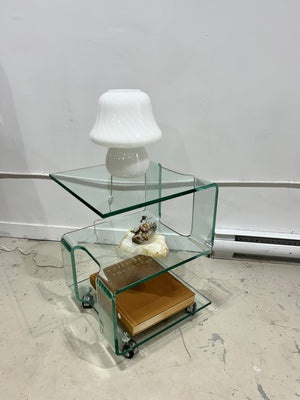 Modern tempered glass side table on wheels