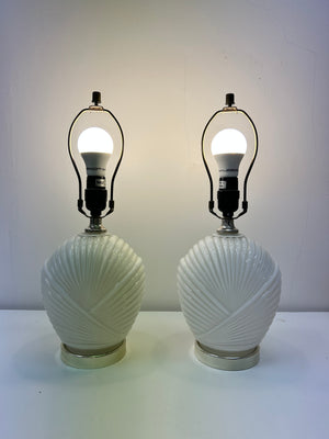 White art deco glass seashell table lamps