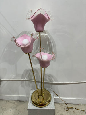 Lampes de table et plancher fleurs roses Vetri Murano et laiton