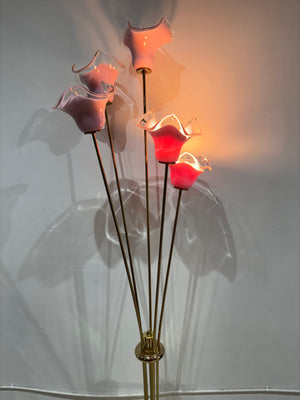 Lampes de table et plancher fleurs roses Vetri Murano et laiton