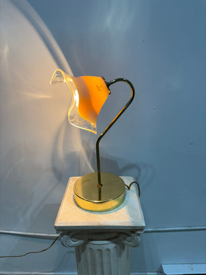 Lampe de table fleur rose ou beige Murano Vetri & laiton