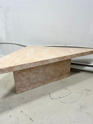 Pink marbled stone triangular coffee table