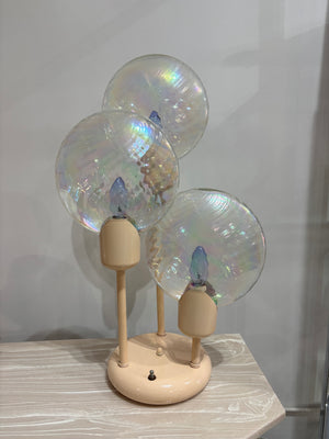 Lampe de table lollipop pêche avec globes en verre irisé