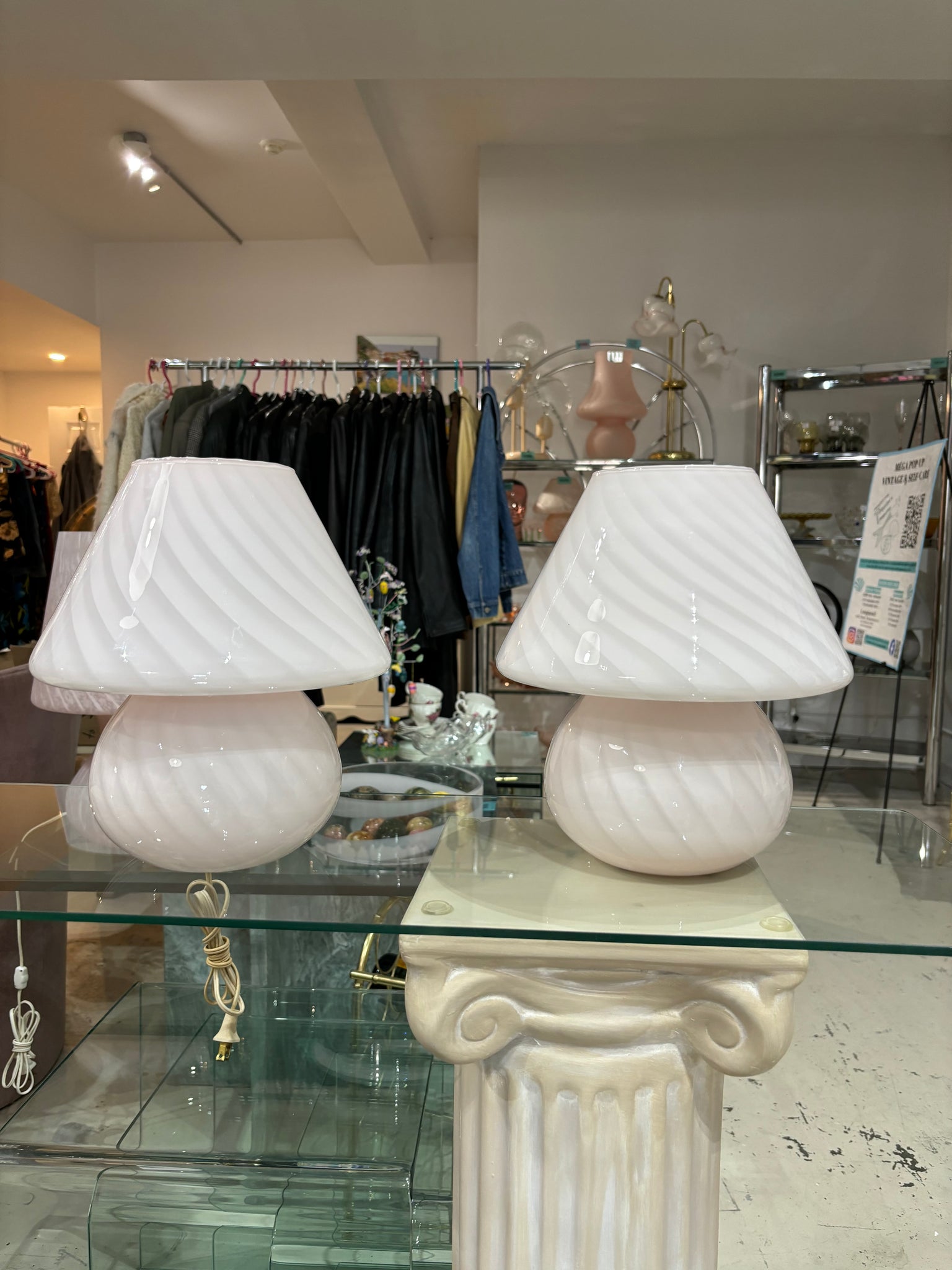 Petites lampes champignons authentiques en verre Murano rose