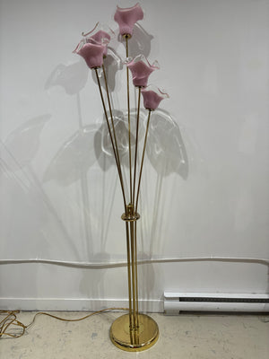 Lampes de table et plancher fleurs roses Vetri Murano et laiton