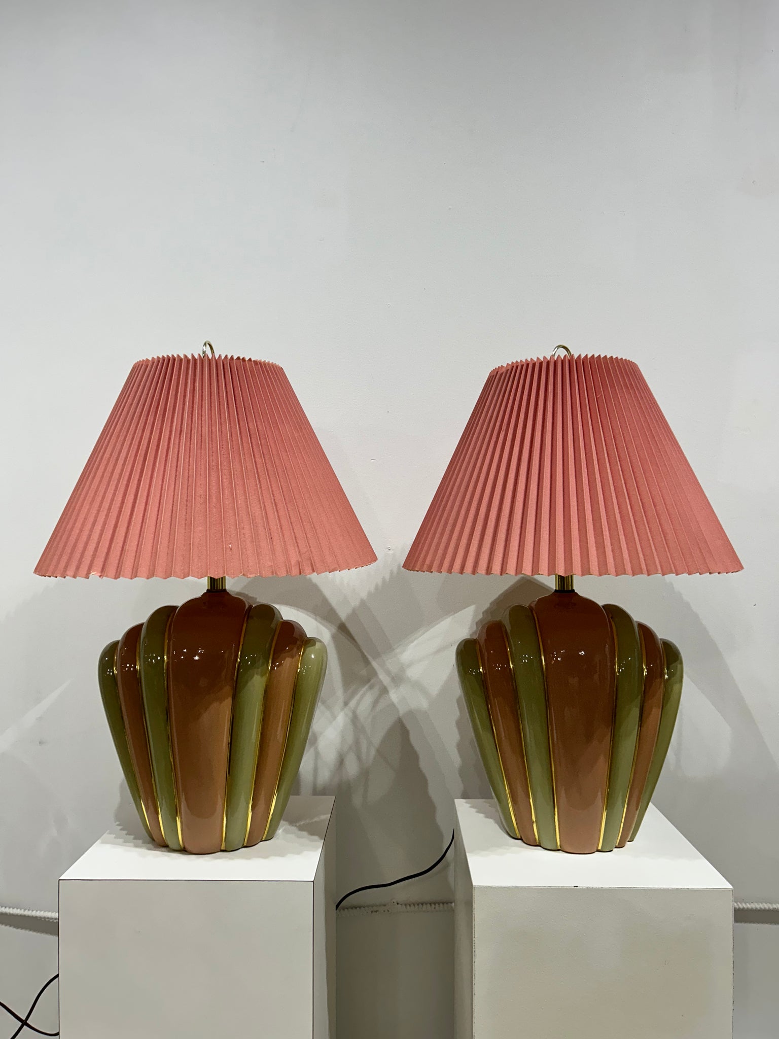 Pink & green art deco ceramic lamps