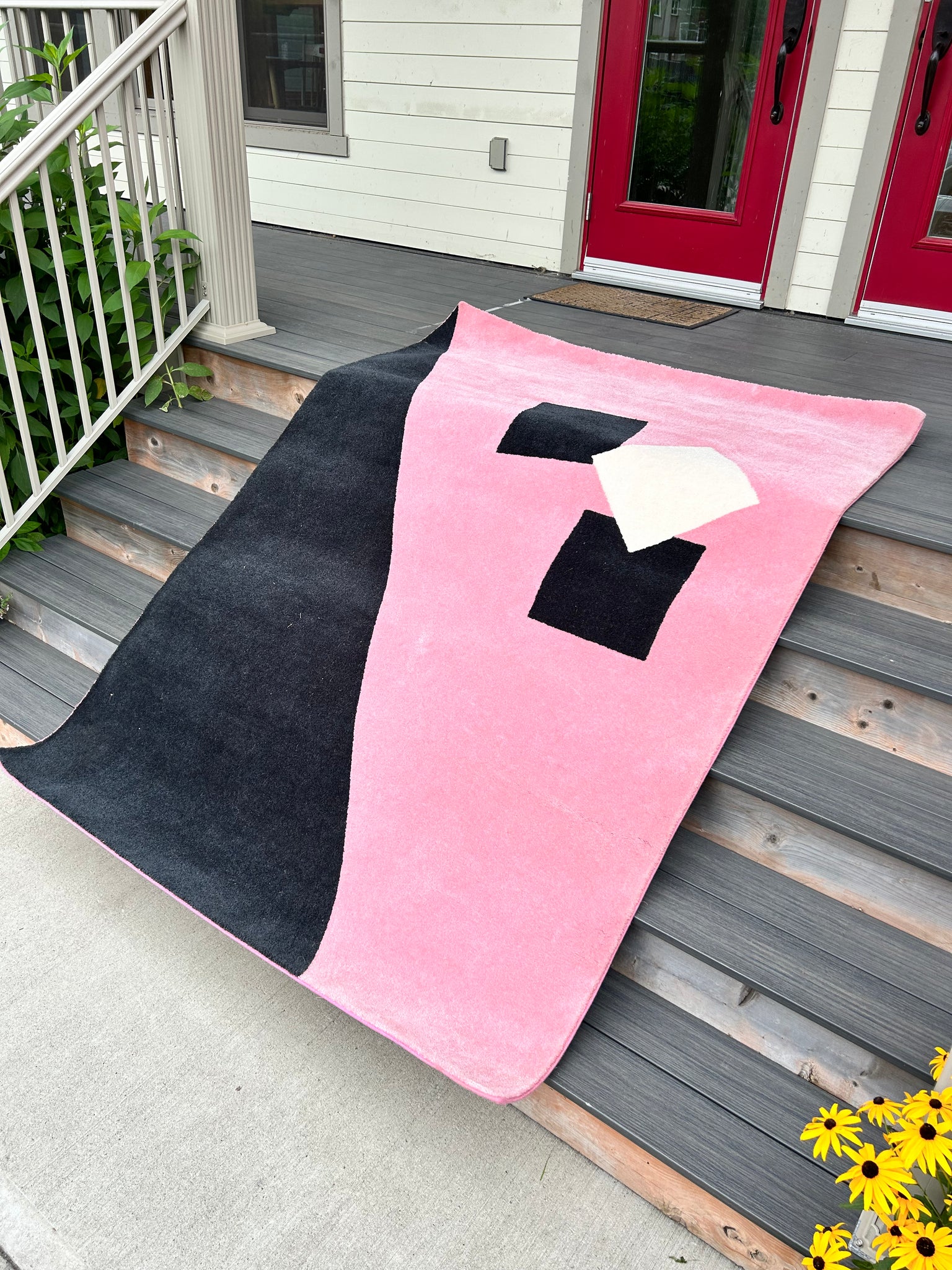 Pink & black barbiecore art deco carpet