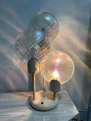 Lampe de table lollipop pêche avec globes en verre irisé