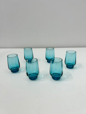 Blue glass decanter & shooters set