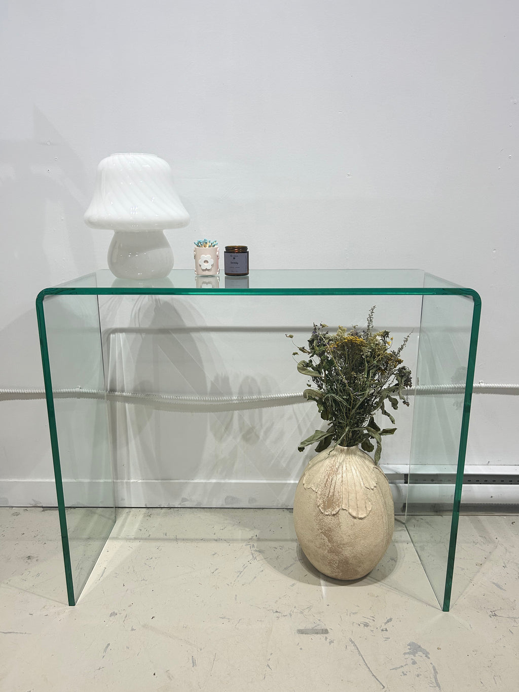 Tempered glass waterfall console table