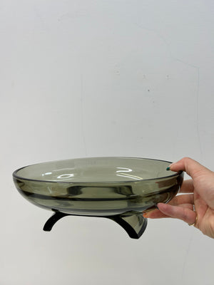 Thicc smokey black glass oval footed bowl