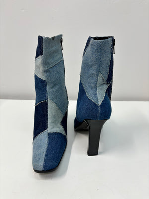 Bottes à talon en jeans patchwork