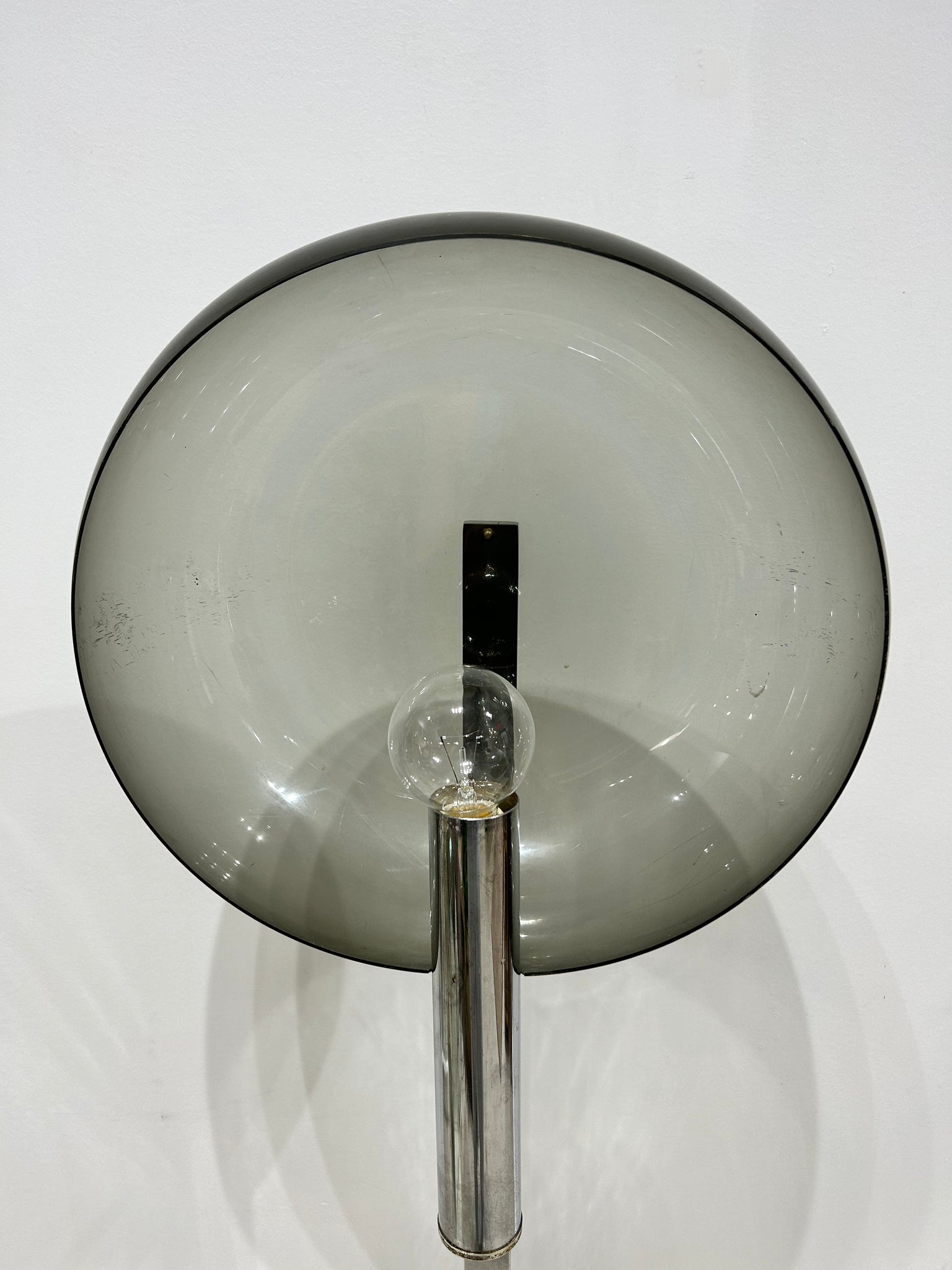 Smokey lucite dome and chrome Space Age floor lamp