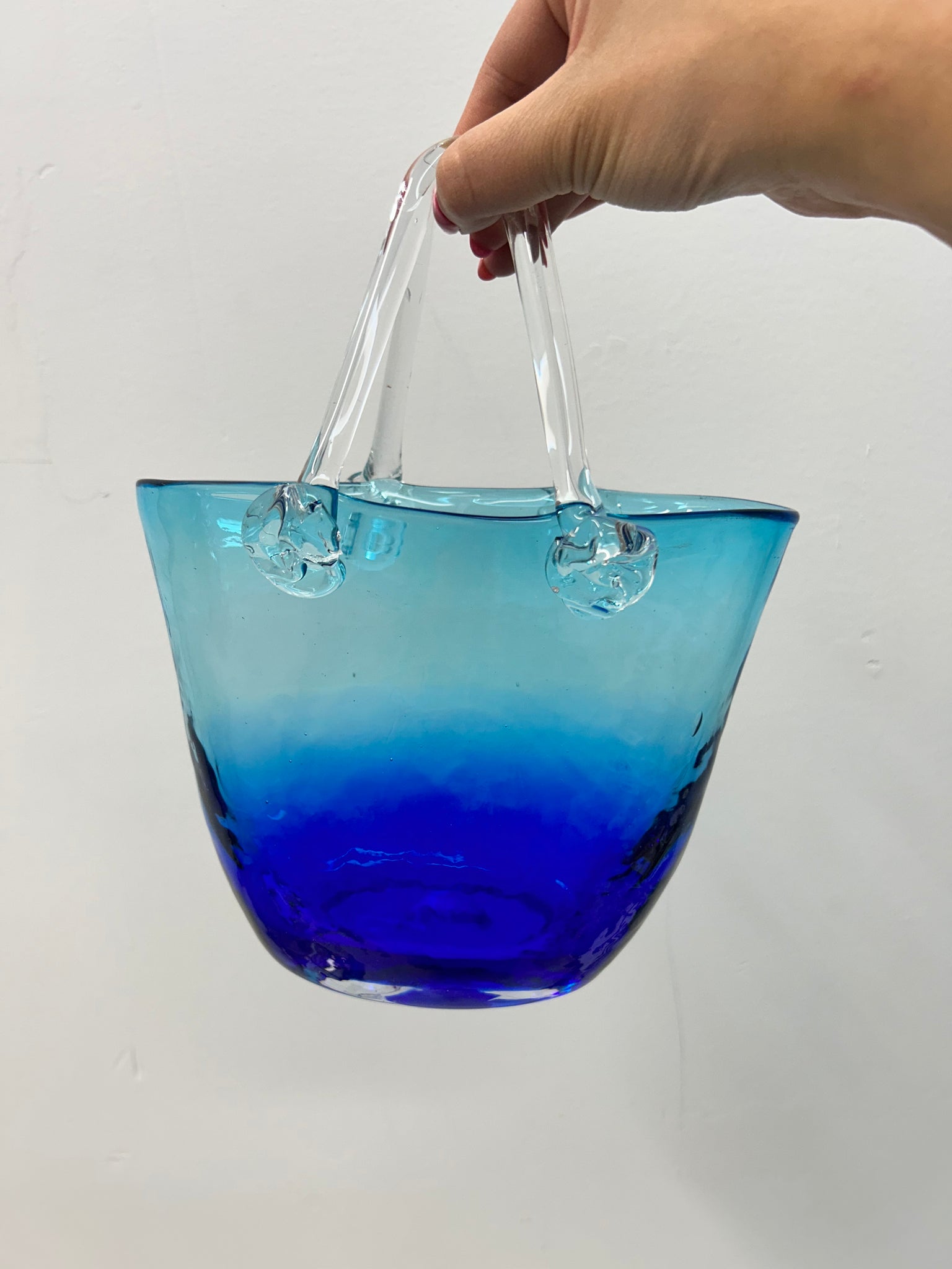 Blue ombre Murano glass style purse vase