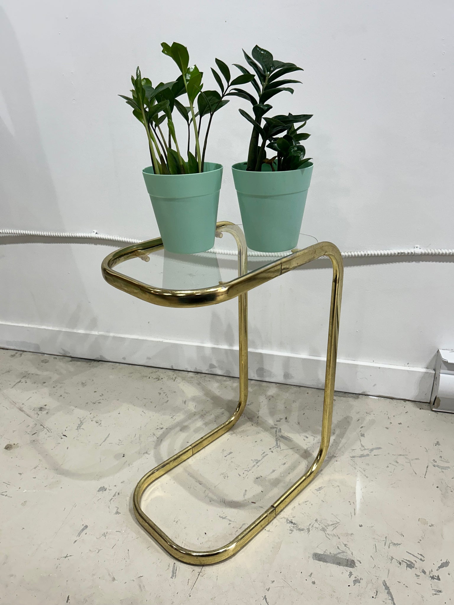 C golden brass side & glass table