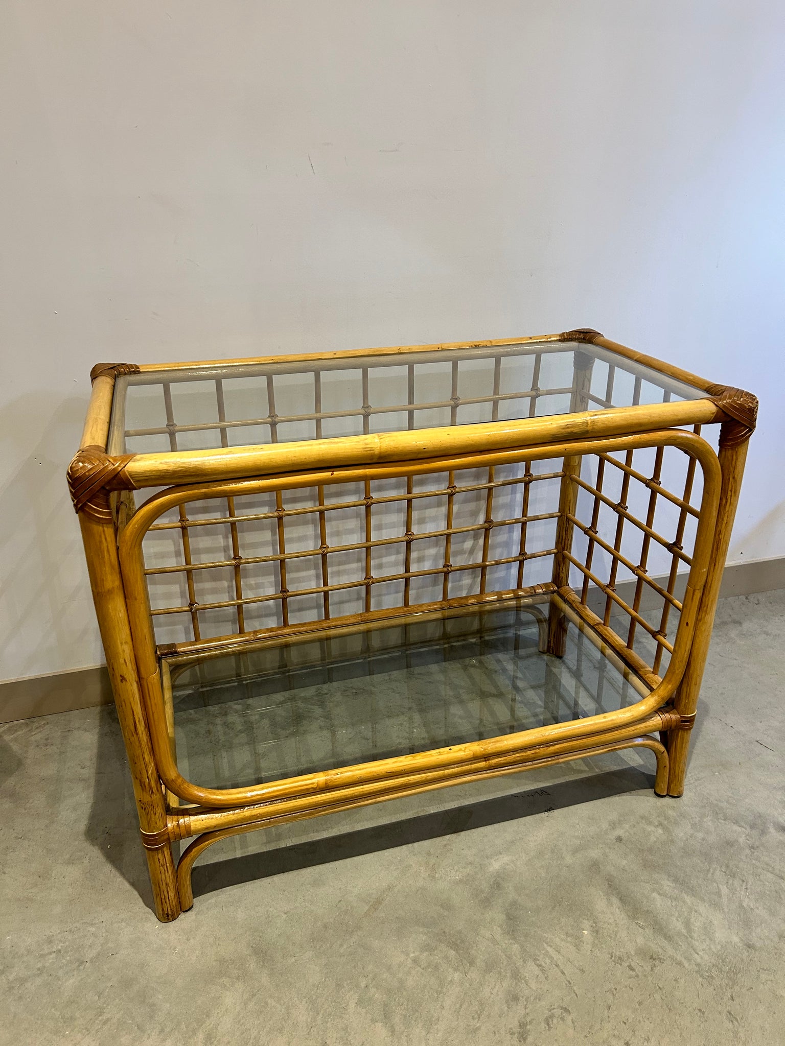 Small bamboo & glass console table