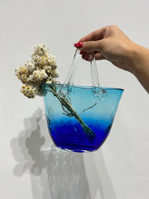 Blue ombre Murano glass style purse vase