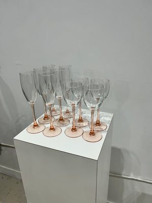 Pink stemmed wine glasses & champagne flutes
