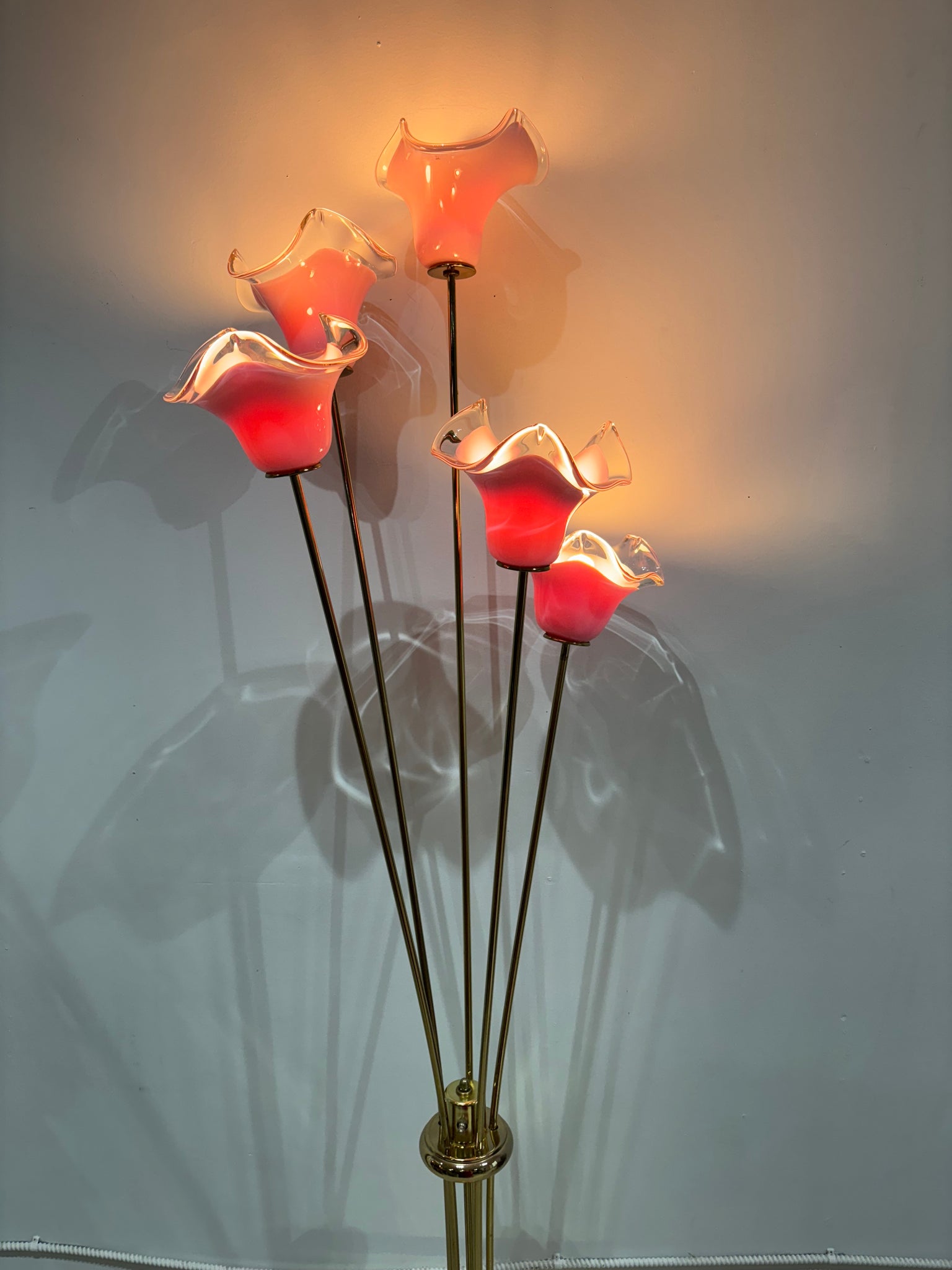 Lampes de table et plancher fleurs roses Vetri Murano et laiton