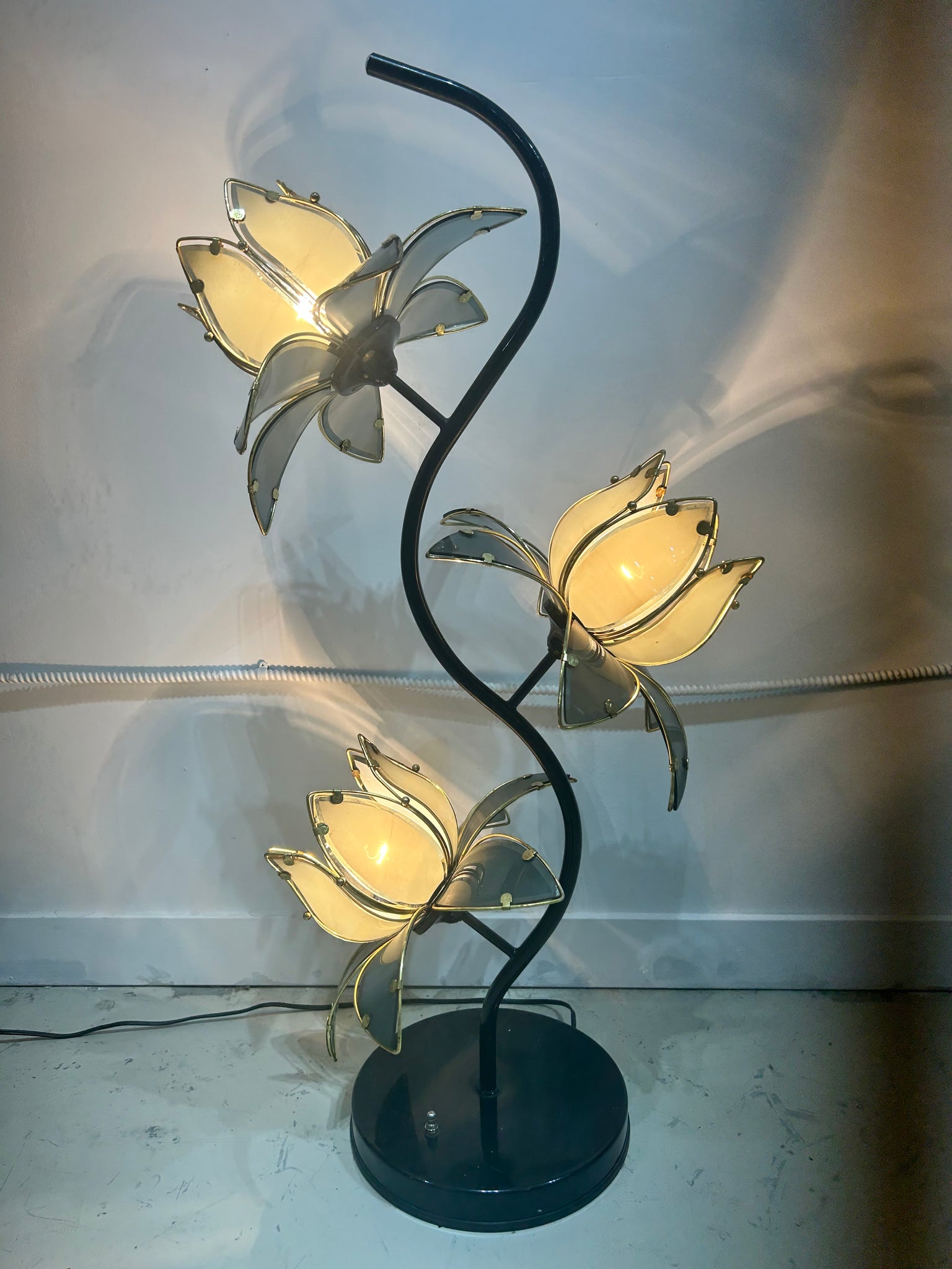 Black lotus table & floor lamps
