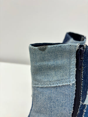 Bottes à talon en jeans patchwork
