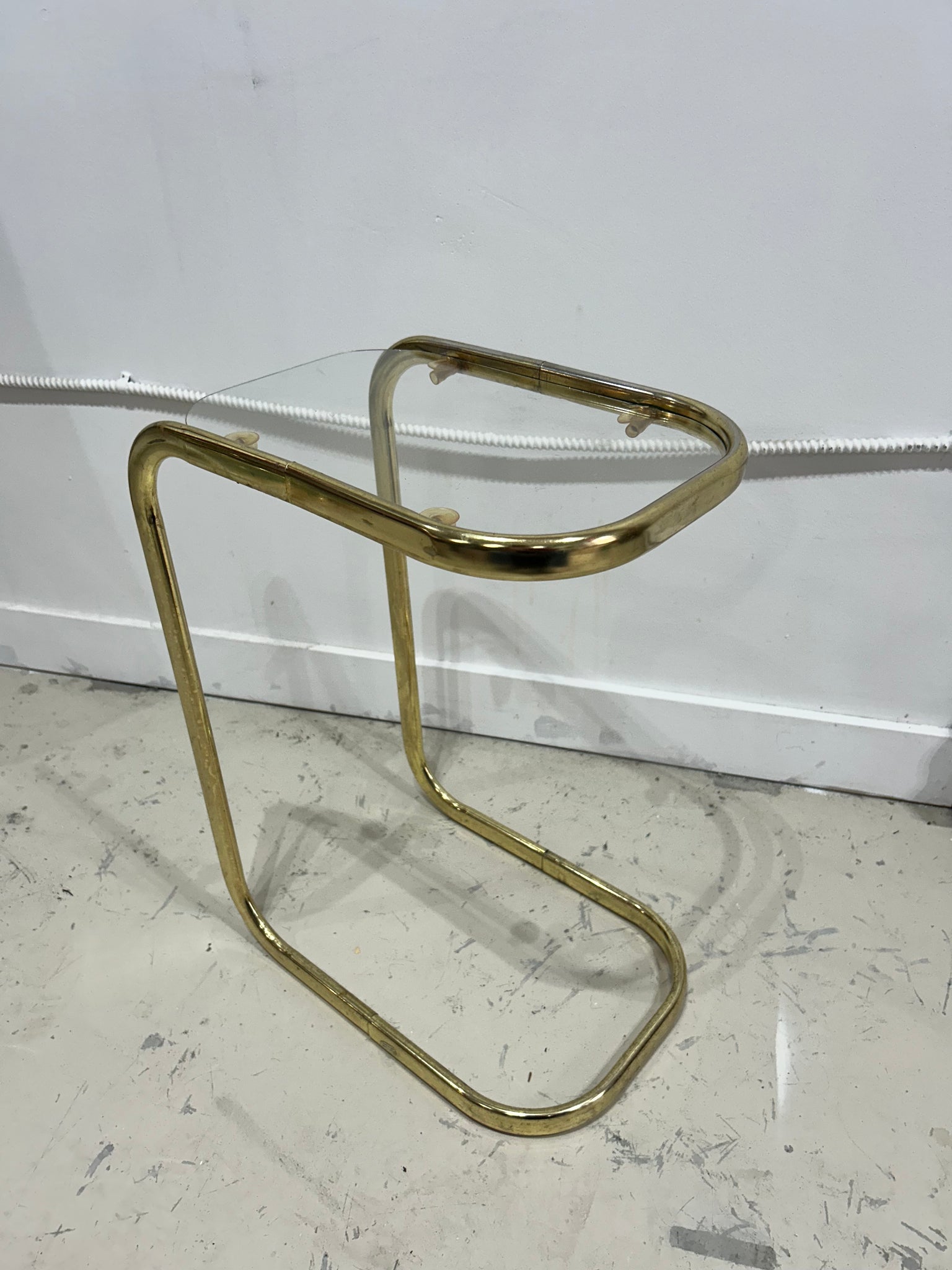 C golden brass side & glass table