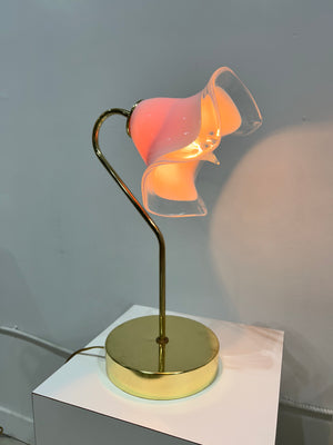 Pink Murano Vetri flower & brass table lamps