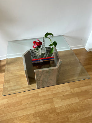 Pink marbled stone & glass coffee table