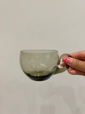 Smokey black glass punch bowl & cups