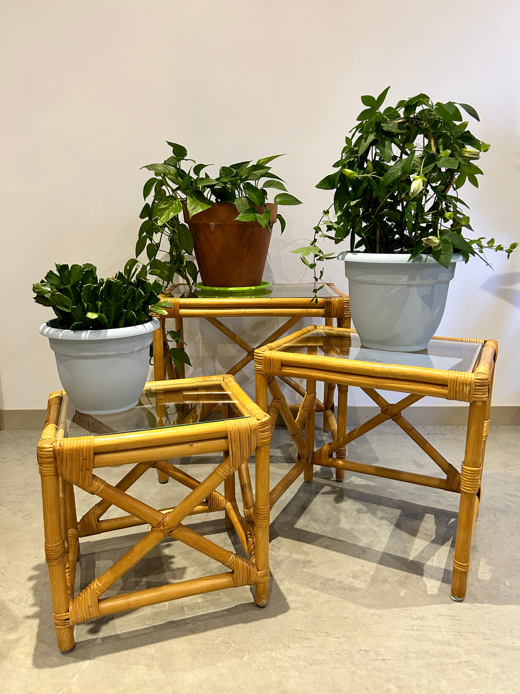 Trio of bamboo nesting side tables