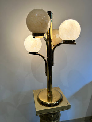Marbled globes & golden brass table & floor lamps