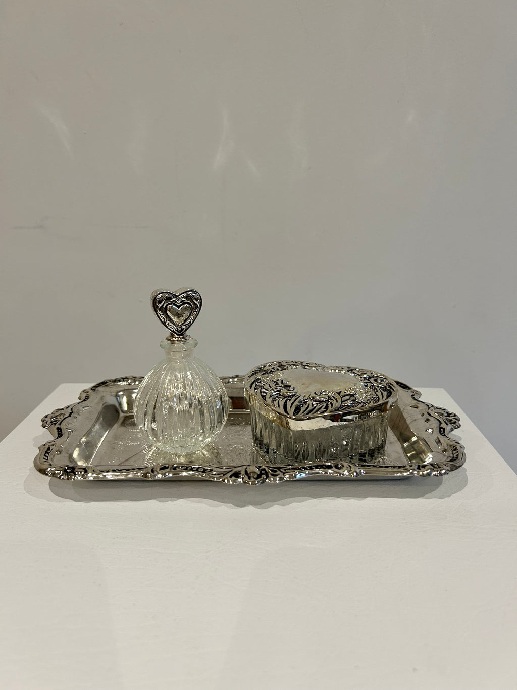Antique ornate silver plated vanity set