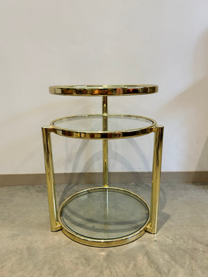 Small golden brass & glass swivel side table