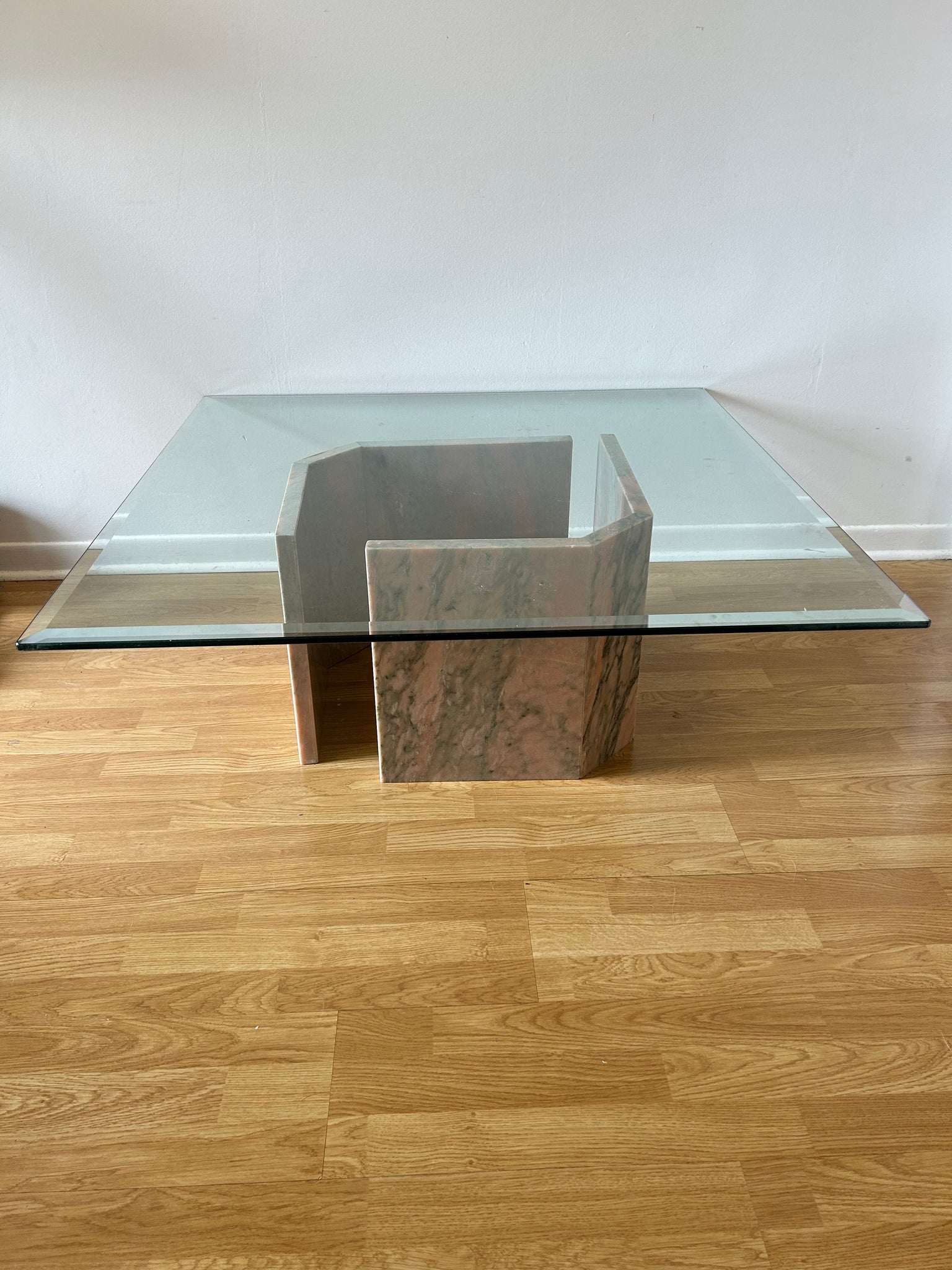 Pink marbled stone & glass coffee table
